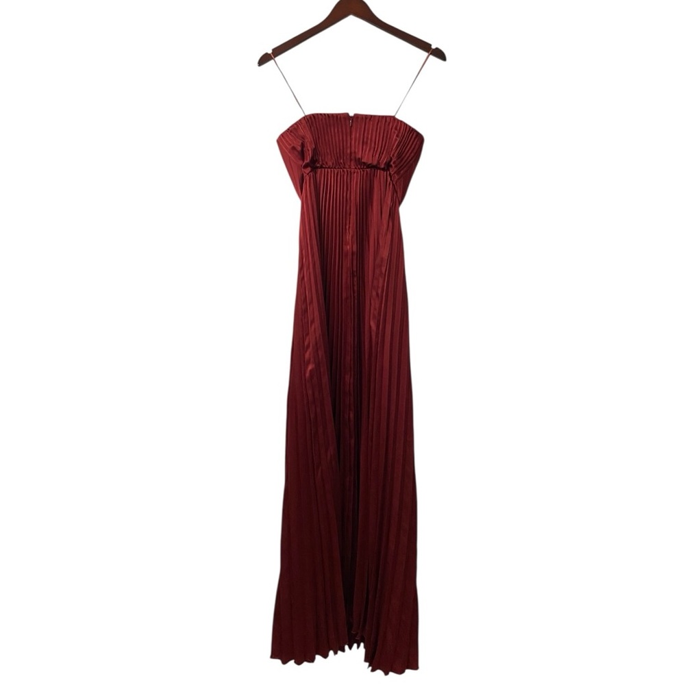NWT AMUR Strapless Burgundy Pleated Maxi Gown Size 4 - Picture 6 of 7